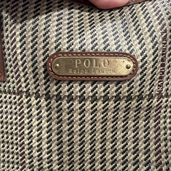 Vintage Polo Ralph Lauren Houndstooth Coated Canvas Large Leather Tote Bag 90s - Picture 2 of 7